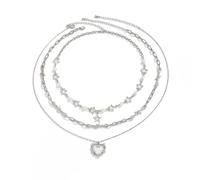 Générique Femme Superposés Étoile & Cœur Ensemble de Collier-Ton argent Punk Perle Chaîne Colliers, Gothique Déclaration Bijoux pour Usage quotidien