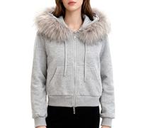 Générique Femme Sweat À Capuche Rétro Décontracté avec Fermeture Éclair Et Col en Fausse Fourrure Y2k Sweatshirt Léger Fashion Hip Hop Punk Street Rock Goth