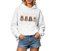 Générique Femme Sweat Capuche Fantômes Imprimés Coupe Ample Poche Kangourou | Cordon Serrage Pull, Hoodie Festif, Motifs Carreaux Haut, Molleton Octobre, Pour Soirées Déguisées Et Marchés