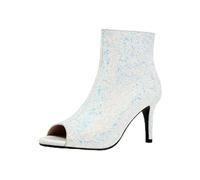 Générique Femme Talons Aiguilles Hauts Chaussures De Mariage pour Mariée Paillettes Escarpins De Soirée Fête De Bal Bouts Ouverts Bottes D'été avec Fermeture Éclair,Blanc,36 EU