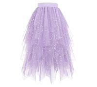 Générique Femme Tulle Jupe de Fée Maille Long Tutu Tulle Jupe de Danse du Ventre Plissée en Tulle Asymétrique Jupon en Tulle en Couche Princesse Mariage Parties Mardi Gras FêTe