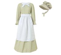Générique Femme Victorienne Costume de Pioneer Pèlerin Florale Prairie Colonial Robe Paysanne Déguisement de Femme Longues Robes avec Bonnet Et Tablier Gothique Medieval pour Halloween, Noël