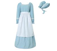 Générique Femme Victorienne Costume de Pioneer Pèlerin Florale Prairie Colonial Robe Paysanne Déguisement de Femme Longues Robes avec Bonnet Et Tablier Gothique Medieval pour Halloween, Noël