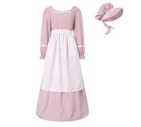 Générique Femme Victorienne Costume de Pioneer Pèlerin Florale Prairie Colonial Robe Paysanne Déguisement de Femme Longues Robes avec Bonnet Et Tablier Gothique Medieval pour Halloween, Noël