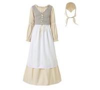 Générique Femme Victorienne Costume de Pioneer Pèlerin Florale Prairie Colonial Robe Paysanne Déguisement de Femme Longues Robes avec Bonnet Et Tablier Gothique Medieval pour Halloween, Noël