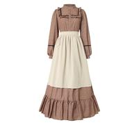 Générique Femme Victorienne Costume De Servante Robe à Fleurs Pionnière avec Bonnet Et Tablier Vêtements Modestes Robe Coloniale des Prairies Manches Longues Robes Gothique Victorienne pour Femme