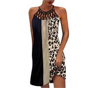 Générique Femmes 2023 Summer Casual Beach Holiday Halter Neck Blossom Robe évasée a - Word épaules Froides Sundress (Le léopard,L)