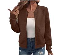 Générique Femmes Blouson Zippée Couleur Unie Légère Veste Baseball femme Manches longues Décontracté Confortable Classique Mode Femme Blousons Slim Coupe Automne Hiver Chauds Quotidien