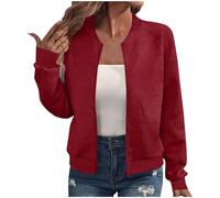 Générique Femmes Blouson Zippée Couleur Unie Légère Veste Baseball femme Manches longues Décontracté Confortable Classique Mode Femme Blousons Slim Coupe Automne Hiver Chauds Quotidien
