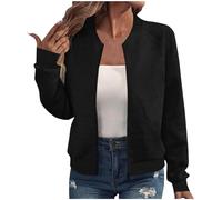 Générique Femmes Blouson Zippée Couleur Unie Légère Veste Baseball femme Manches longues Décontracté Confortable Classique Mode Femme Blousons Slim Coupe Automne Hiver Chauds Quotidien