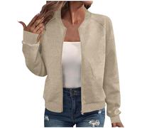 Générique Femmes Blouson Zippée Couleur Unie Légère Veste Baseball femme Manches longues Décontracté Confortable Classique Mode Femme Blousons Slim Coupe Automne Hiver Chauds Quotidien