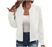 Générique Femmes Blouson Zippée Couleur Unie Légère Veste Baseball femme Manches longues Décontracté Confortable Classique Mode Femme Blousons Slim Coupe Automne Hiver Chauds Quotidien