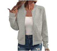 Générique Femmes Blouson Zippée Couleur Unie Légère Veste Baseball femme Manches longues Décontracté Confortable Classique Mode Femme Blousons Slim Coupe Automne Hiver Chauds Quotidien