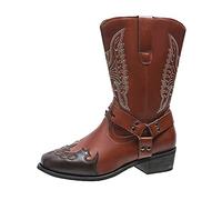 Générique Femmes Bottes basses brodées plates Botte Femme Confortable Souple loisirs Chevalier Femme Botte Imperméables Chaudes Moderne Bottines pour femmes cuir véritable Automne Hiver