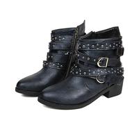 Générique Femmes Bottes Courte plates à boucles Rond Femelles Botte Confortable rétro Cowboy Bottes Femme Chaudes Souple Travail Moderne Bottillons Femme Elégantes Cuir véritable Imperméables