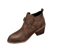 Générique Femmes Bottes Courte Talon moyen Botte Femme Chaudes cuir véritable Tige large loisirs Femmes Bottine Imperméables Souple classiques Moderne Bottes pour femme Confortable Automne Hiver