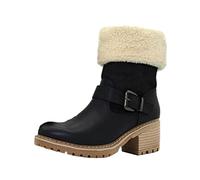 Générique Femmes Bottes Courte Talon moyen Peluche à boucles Bottines femme Elégantes Vintage à talon carré Mode Bottillon Femme Confortable Souple Imperméables Travail Confortable