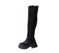 Générique Femmes Bottes Hautes Genoux stretch Chaussures de botte pour femme Imperméables classiques Travail Mode Femme Bottine Souple cuir véritable rétro Cowboy Tige large Elégantes à talon carré