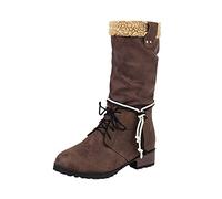 Générique Femmes Bottes Mi-Mollet Peluche à Lacets Botte pour femme Chaudes Imperméables Vintage Femmes Bottine Souple Confortable classiques cuir véritable Bottes Femme Mode Automne Hiver