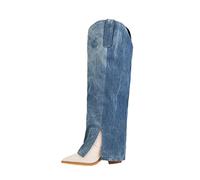Générique Femmes Bottes pointu patchwork Talon moyen Bottillons Femme Chaudes Imperméables Automne Hiver loisirs Femelle Bottes Souple classiques Vintage Cowboy à talon carré Elégantes Moderne