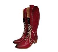 Générique Femmes Bottillon Mi-Mollet à Lacets brodées Botte Femme Chaudes Imperméables Vintage Tige large Bottes pour femmes Souple Confortable cuir véritable Femme Bottine Mode Automne Hiver