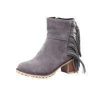 Générique Femmes Bottillon Talon moyen Frange Rond daim Femme Boot Souple Elégantes Chaudes rétro Casual Bottes Femme à talon carré classiques Femelle Bottillons cuir véritable Automne Hiver