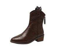 Générique Femmes Bottines Mi-Mollet à Lacets plates Femme Boot Cowboy Mode Couleur unie Tige large Bottes Femmes Travail Moderne Confortable à boucles Bottes pour femme Elégantes Vintage Souple