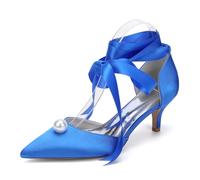 Générique Femmes Bout Fermé Escarpins Talon Carré 8,5 Cm Perles Satin Chaussures de soirée en Satin pour Demoiselles d'honneur,Royal Blue,40 EU