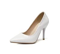 Générique Femmes Bout Pointu Cuir Verni Escarpins De Robe Glisser sur Chaussures De Soirée Talons Aiguilles Alto Chaussures De Fête Et De Bal,Blanc,43 EU