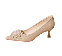 Générique Femmes Bout Pointu en Dentelle Chaussures De Mariée avec Décoration Florale Talon Moyen Épais Chaussures Femme à Enfiler Bride À La Cheville Heels pour Soirée Fête Ou Bal