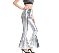Générique Femmes Brillant métallisé Flare Leggings pour Femmes Sexy Taille Haute Cloche Bas Pantalon Stretch 70s Disco Yoga Pantalon Short Basket New