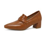 Générique Femmes Carrés Bouts Pointus Mocassins Glisser sur Chaussures De Robe De Bureau Talon Bloc Moyen Chaussures De Travail,Marron,36 EU