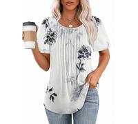 Générique Femmes Casual Manches Courtes T-Shirts Cou d'équipage été Puff Manches Courtes Blouses plissées Tunique Casual Tee (FR/ES, Alpha/Lettres, L, Taille Normale, Taille Normale, #13)