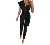 Générique Femmes Combinaison Dos Nu sans Manches Licou Couleur Unie Camisole Barboteuse Jumpsuit D'été Chic Élégant Slim Pantalon Loose Casual combinaison femme chic pour soirée