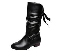 Générique Femmes Cuissardes Rondes Décontractées Bottes Femmes Chaussures Bout Latéral Plat Fermeture Éclair Bottes Rétro Bottines Western Vintage Casual Bottines Hiver