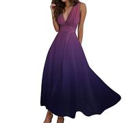 Générique Femmes été Sexy col en V Profond Formel sans Manches Longue Robe dégradé Fermeture éclair lâche balançoire Robes Sauge Noire (Purple, S)