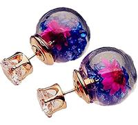 générique Femmes Fleur séchée Boule de Cristal Oreille Goujons Boucles d'oreilles Bijoux Cadeau Mousseux Goutte d'oreille Goujon Piercing Oreille Anneau pour Femmes Adolescentes Bleu foncéDurable