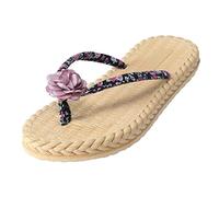 Générique Femmes Floral String Pantoufles Plat Floral Strap String Pantoufles Plage Plat Compensées Rouges Pour Femmes Bout Fermé (Purple, 38)