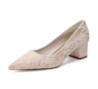 Générique Femmes Glisser sur Chaussures De Mariage pour Mariée Bout Pointu Dentelle Chaussures De Demoiselle d'honneur Talon Moyen Épais Sandales pour Soirée, Fête Ou Bal,Champagne,42 EU
