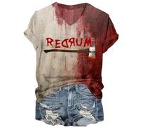 Générique Femmes Halloween Je suis Fin, Ce n'est pas Mon Sang Horreur Imprimé Taches de sang T-shirt Décontracté contre Cou T-shirt Halloween T-shirt Été Hauts Tenue d'Halloween pour Femmes, Rose doré