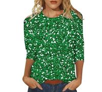 Générique Femmes Hauts à la Mode Trois Manches décontracté Paillettes col Rond Ample imprimé t Shirt 2 Green M