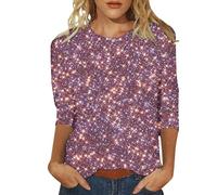 Générique Femmes Hauts à la Mode Trois Manches décontracté Paillettes col Rond Ample imprimé t Shirt L