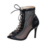 Générique Femmes High Top Chaussures de Danse Bottes de Salon Noires Salsa Tango Sandals Girl Fashion Party Mesh Coue High Heel