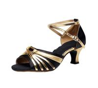 Générique Femmes Latin Danse Sandales Satin boucle réglable cheville sangle bas haut Sandale Soft Sole professionnel salle de bal lsa pratique Performance Danse Chaussures (Dark Gray, 36)