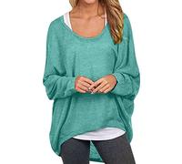 Générique Femmes Manches Chauve-Souris Pull Hauts épaules dénudées Ample surdimensionné Pull Ample Chemises décontracté t-Shirt Chemisiers (Green, XL)