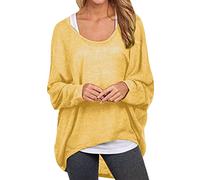 Générique Femmes Manches Chauve-Souris Pull Hauts épaules dénudées Ample surdimensionné Pull Ample Chemises décontracté t-Shirt Chemisiers (Yellow, S)