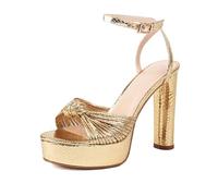 Générique Femmes Métallique Serpentin Plateforme Stiletto Sandales Ouvert Bout Noué Frange Bride Cheville Boucle Épais Talon Haut Robe Chaussures Soirée Party Prom,d'or,37 EU