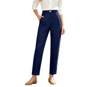 Générique Femmes Pantalons décontractés Taille Haute Tissu Polyester élasthanne Haute densité de Travail Professionnels Larges élégants et Lisses avec Poches