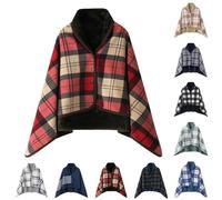 Générique Femmes Ponchos Multiway Sherpa Polaire Châles Wraps Hiver Chaud Doux Grosse Cape avec Boutons Couverture À Carreaux Poncho Chic et Elegant Écharpe Surdimensionné pour La Maison Bureau École