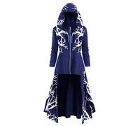 Générique Femmes Robe à Capuchon Plus Taille Arbre Impression High Low Halloween Coat Coat Top (Navy, XXXXXL)